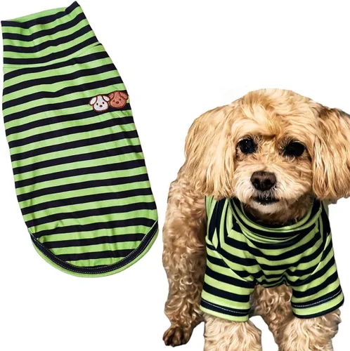 Vista 17 de Suéter de cuello alto para perro, lindo bordado de perrito, sudadera súper suave para perro, camisa para perro, suéter elástico a rayas para Raya