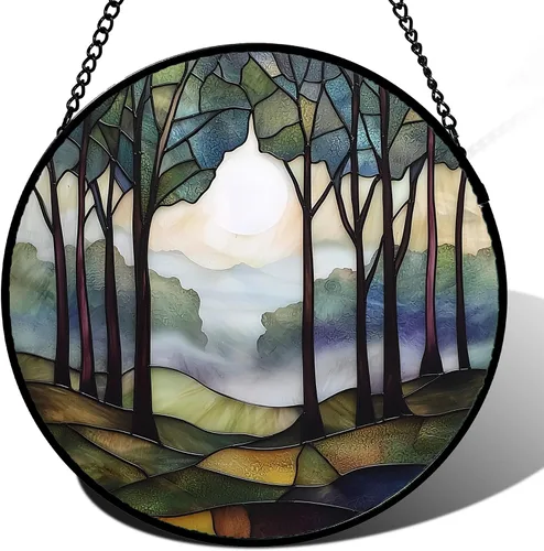 Vista 24 de DASTOLL Colgante de vidrio emplomado para ventana, diseño de lirio del valle, mariposa, atrapasol para puertas, hogar, atrapasoles decoración