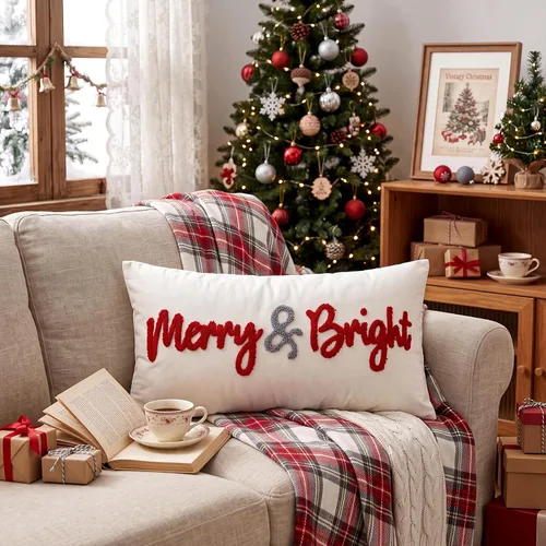 Vista 4 de Boao Merry & Bright - Fundas de almohada lumbar de 12 x 24 pulgadas Rojo Blanco