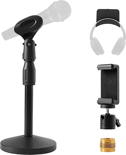 Vista 8 de Soporte de micrófono de escritorio con altura y ángulo ajustables para un diámetro máximo de 1.77 pulgadas, soporte de micrófono de mesa