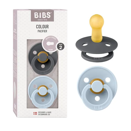 Vista 77 de BIBS - Paquete de 2 chupetes para bebés, goma natural libre de bisfenol A, hechos en Dinamarca, colección Colour, para bebés de 18+ meses, azul bebé