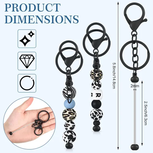Vista 2 de Tondiamo 24 piezas de barras de llavero con cuentas a granel para kit de fabricación de llaveros, regalos para mujeres y hombres, manualidades DIY