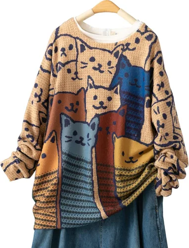 Vista 5 de YESNO Suéter de Navidad para mujer, estampado gráfico, suéteres de gran tamaño, casuales, sueltos, de punto, S01 Floral 064