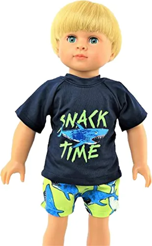 Vista 4 de American Fashion World Traje de baño y traje de baño para muñecas de 18 pulgadas de Shark Snack Time Calidad premium y diseño moderno