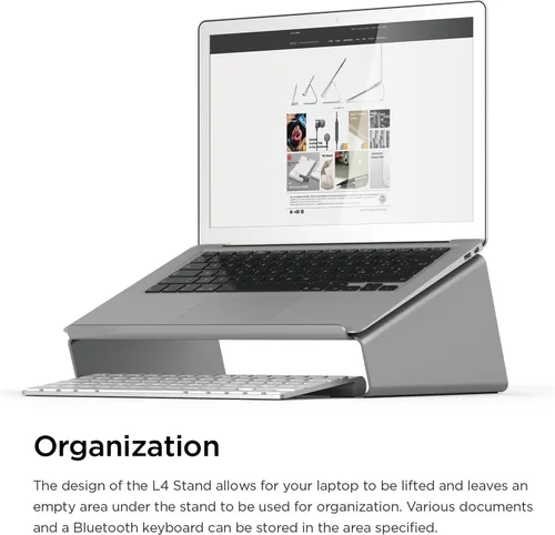 Vista 3 de elago L4 Stand - [Organización de escritorio] [Previene la mala postura] [Disipador de calor natural] - Para computadoras portátiles (gris oscuro)