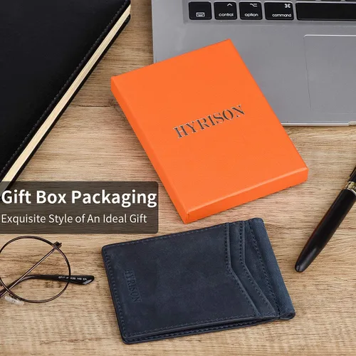 Vista 7 de HYRISON Cartera de cuero genuino Slim doble bolsillo frontal para hombres con clip de dinero bloqueo RFID