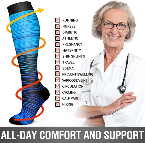 Vista 6 de Bluemaple Paquete de 6 calcetines de compresión de cobre para mujeres y hombres, el mejor apoyo para médicos, correr, enfermería, atletismo