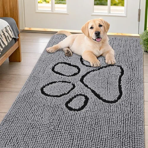 Vista 135 de Smiry Tapete para puerta de perro para patas fangosas, absorbente y Gris y negro