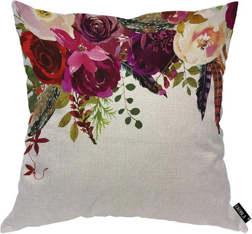 Vista 7 de EKOBLA Funda de cojín cuadrada de color lavanda, diseño floral azul, flores silvestres, flores románticas, hojas naturales, para hombres, mujeres