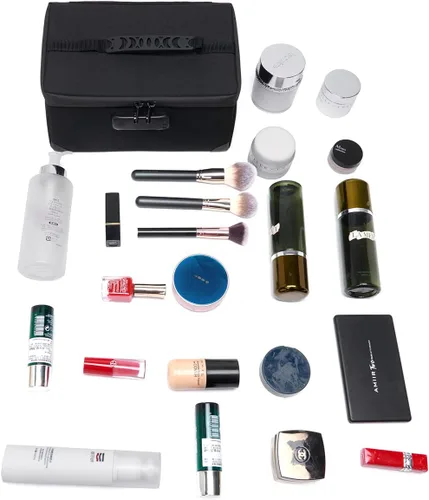 Vista 6 de KaAutoler Bolsa de cosméticos portátil con cerradura, organizador de maquillaje de viaje de gran capacidad, bolsas de maquillaje impermeables
