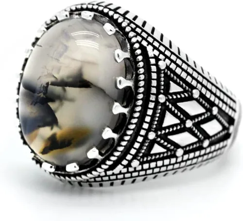 Vista 3 de Anillo de plata de ley 925 maciza para hombre, piedra de ónix oceánico, anillo punk de alta joyería estilo turco