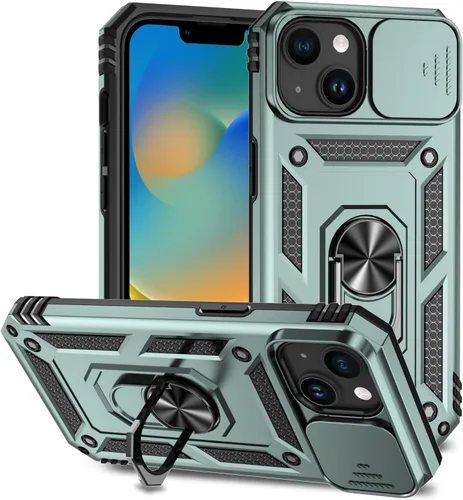 Vista 10 de Funda para iPhone 15, iPhone 15 con funda para cámara y soporte, grado militar, a prueba de golpes, resistente, con soporte magnético