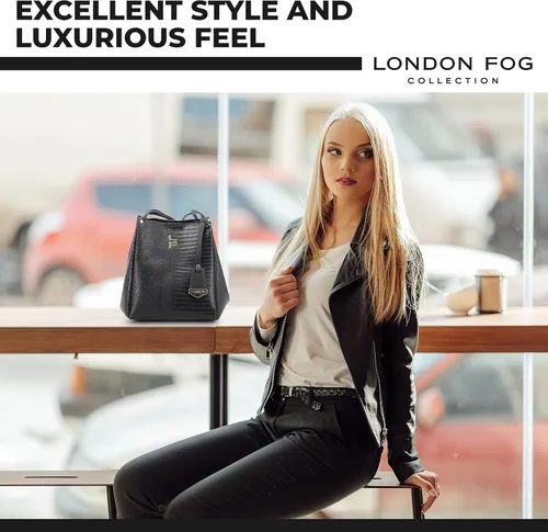 Vista 4 de LONDON FOG Bolso de hombro COCO para mujer, bolsos de cuero vegano