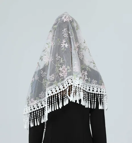 Vista 4 de BEAUTELICATE Borla Encaje Capilla Velo Floral Encaje Wrap Mantilla Vintage Mantón Bufanda Más Estilos