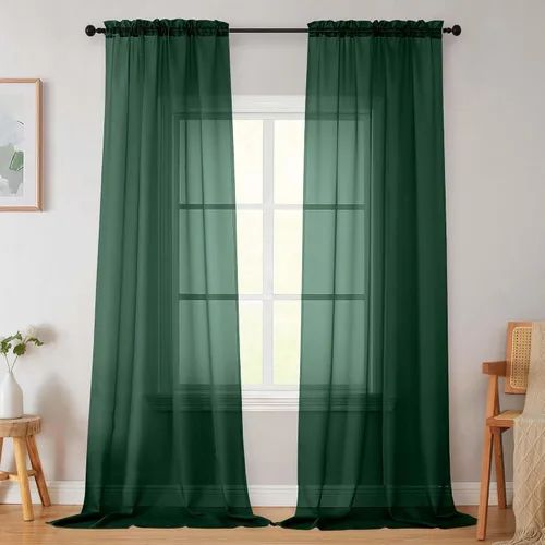 Vista 96 de 2 paneles de cortinas traslúcidas blancas para dormitorio, sala de estar, 96 pulgadas de largo, modernas, suaves, ligeras, con bolsillo para barra