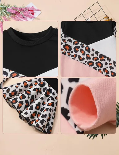 Vista 6 de Queenstyle Sudadera de bloque de color para niña pequeña + pantalones de campana + diadema para otoño e invierno
