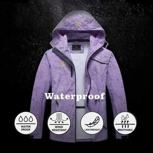 Vista 3 de GIISAM Chaqueta impermeable para mujer, ligera, resistente al viento, con cremallera completa, rompevientos con capucha