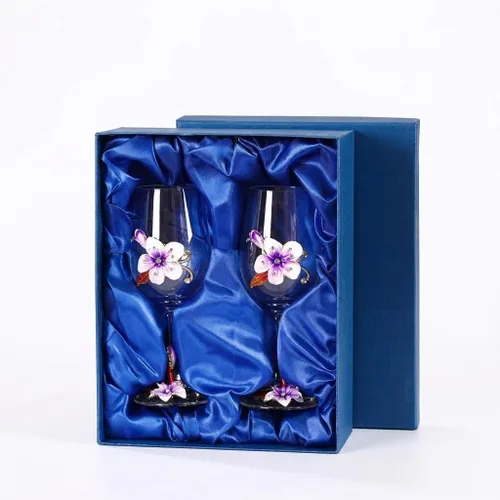 Vista 13 de Simcat Copa de Vino Pintada a Mano de Esmalte Floral Transparente Refinada, Pie para Cabernet, Regalos (Caja de regalo doble azul, 2 Cajas de regalo)