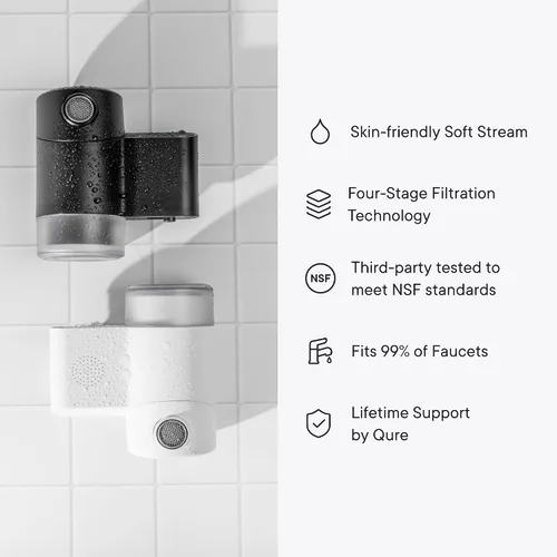 Vista 7 de Qure Skincare Filtro de Agua para Grifo de Lavabo de Baño para la Piel, Reduce el 99% de Cloro y Metales Pesados, Hidratación de la Piel en 4