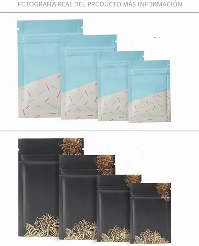 Vista 5 de 100 bolsas de hojas doradas para caramelos, café, Mylar para almacenamiento de alimentos, contenedor desechable para aperitivos, paquete