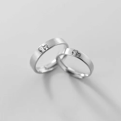 Vista 4 de Encantadores anillos de plata de ley S925 con diseño de gato, para él y ella, ajustable, para aniversario, compromiso, compromiso, amor, juego