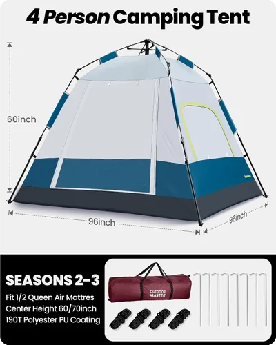 Vista 5 de OutdoorMaster Tiendas de campaña para 4/6 personas con tecnología de refugio opaco, fácil instalación en 60 segundos, tienda desplegable resistente