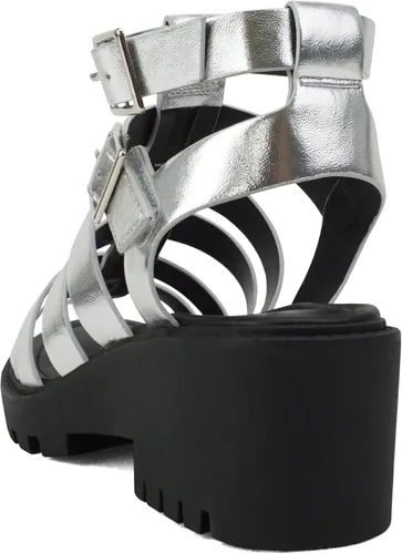 Vista 3 de Soda "Rebirth" Sandalias de tacón bajo con puntera abierta para mujer, con hebilla y hebilla