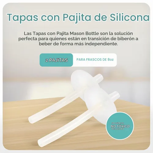 Vista 2 de Mason Bottle Tapones de silicona para popotes (paquete de 2) – Repuesto de popote para sorber, se adapta a tarros Mason de boca regular de 8 onzas