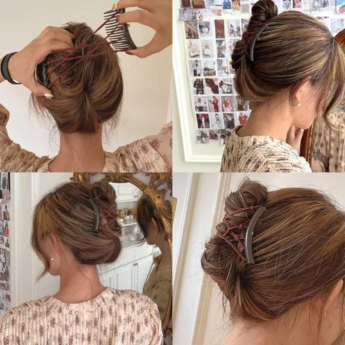 Vista 2 de 6 peines elásticos dobles para el cabello, accesorios mágicos ajustables para hacer moños sin arrugas, accesorios para mujer, rizados, gruesos
