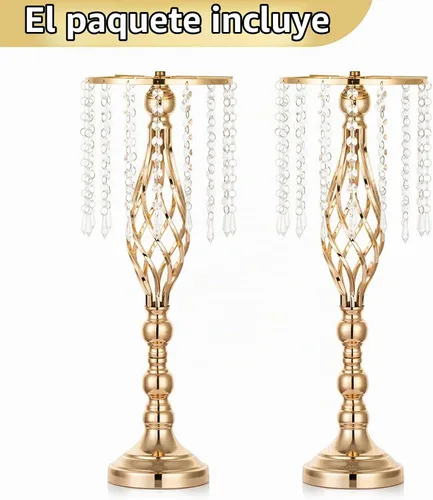 Vista 7 de Nuptio 2 piezas de soporte de flores de cristal para mesas, 21.7 pulgadas de alto, elegante soporte de metal para arreglos florales, florero
