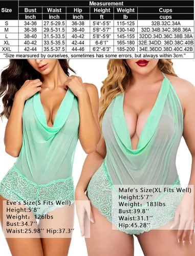 Vista 6 de Avidlove - Traje de lencería sexy para mujer, diseño de peluche, una pieza, con encaje, cabestro