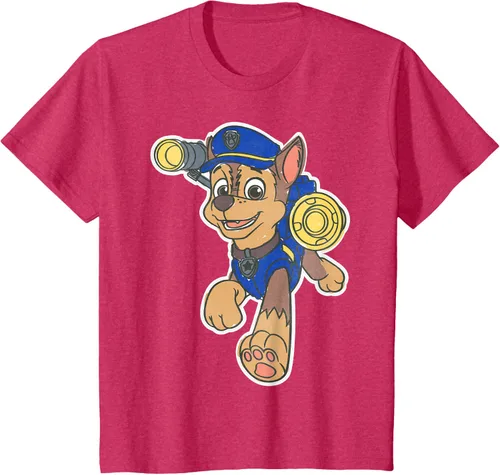 Vista 53 de Paw Patrol Chase Character Patch - Camiseta negra de manga corta con cuello redondo y ajuste clásico, talla S Negro