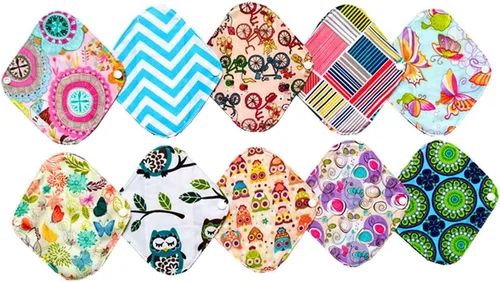 Vista 2 de 10 almohadillas menstruales lavables reutilizables de 8 pulgadas, almohadillas sanitarias