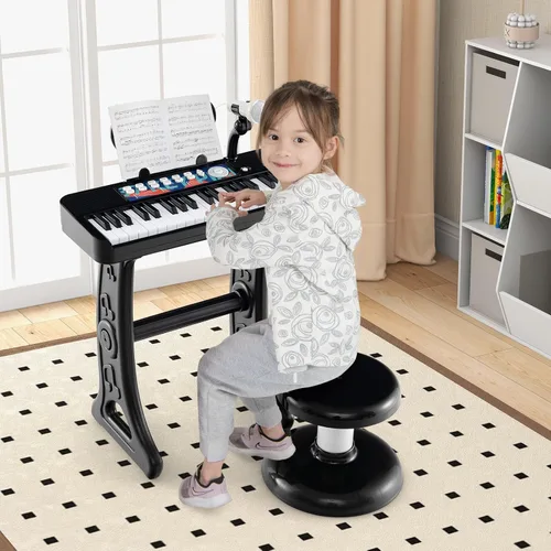 Vista 9 de Costzon Piano para niños, teclado de piano de juguete de 37 teclas con micrófono, taburete y soporte de música, piano electrónico portátil, juguete