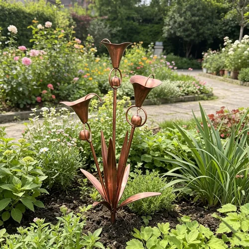 Vista 7 de Benks Flamed Copper Three Calla Lilies Garden Stake with Bells & 24" H
