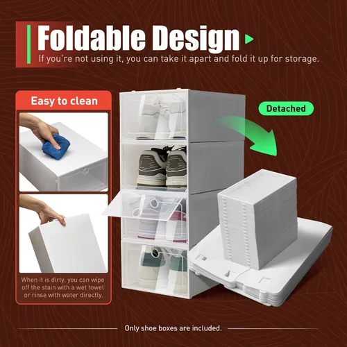 Vista 5 de Cajas organizadoras de almacenamiento de zapatos de plástico, paquete de 20 cajas apilables para zapatos, almacenamiento de zapatos plegable