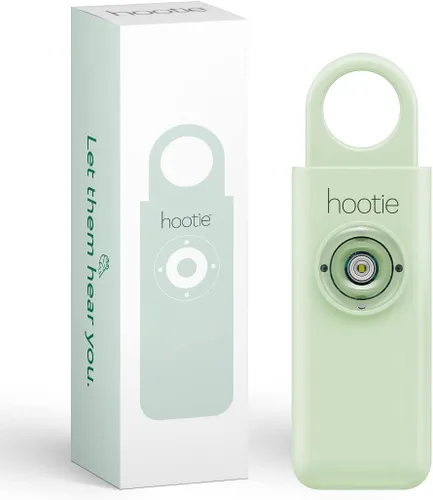 Vista 2 de Hootie Llavero de alarma personal para mujeres, hombres y niños, sirena de seguridad de mano, menta, blanco, lavanda y negro (paquete de 8)
