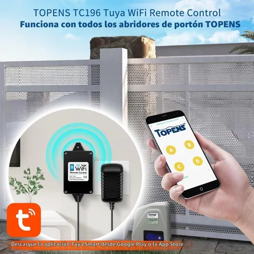 Vista 2 de TOPENS TC196 Tuya Control remoto WiFi para abridor automático de puerta batiente y corrediza, abridor de puerta de garaje con aplicación iOS