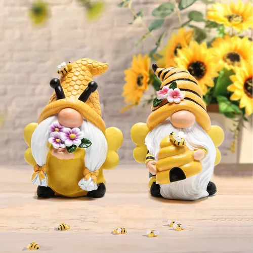 Vista 7 de Hodao Decoraciones de gnomos de jardín de primavera, gnomos de abeja de miel, decoración del Día Mundial de las Abejas, Regalos - Figura de enano