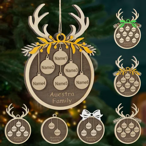 Vista 27 de Adornos de Navidad personalizados, familia de 1 nombre, adornos de Navidad de madera personalizados, decoración personalizada, decoración de árbol