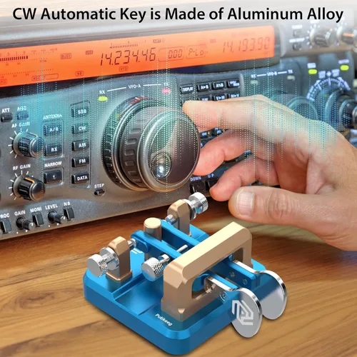 Vista 3 de CW Key Morse Code Key Morse Telegraph Key Morse Code Key Aleación de aluminio CW Código Morse clave Base cuadrada Azul
