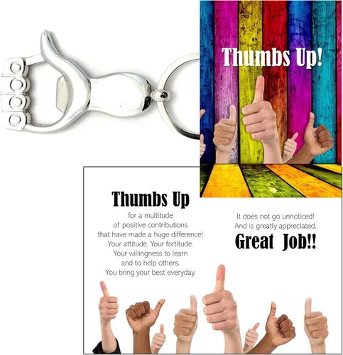 Vista 2 de Smiling Wisdom 10 regalos a granel de pulgar hacia arriba Tarjetas de felicitación de agradecimiento del equipo de empleados y llavero