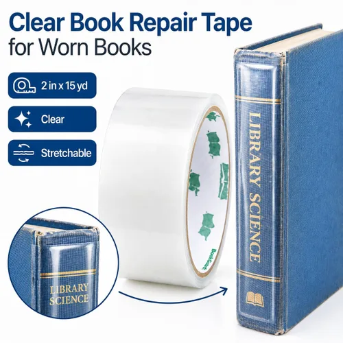 Vista 2 de BookGuard Cinta de reparación de libros transparente estirable, rollo de 15 yardas, 2 pulgadas