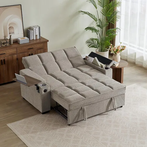 Vista 30 de Auvsoce - Sofá cama biplaza de 65 pulgadas, sofá convertible para sala de estar, sofá para RV con respaldo ajustable, chaise longue, mesa lateral