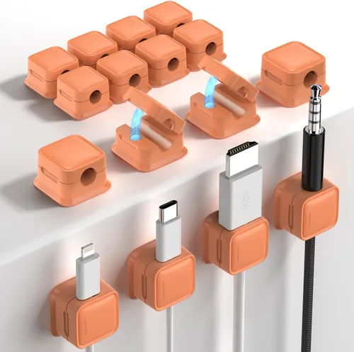 Vista 18 de Paquete de 8 Organizadores de Cables con Soporte, Costop Fuerte Adhesivo Magnético para Gestión de Cables de Escritorio, Fácil de Abrir, Organiza