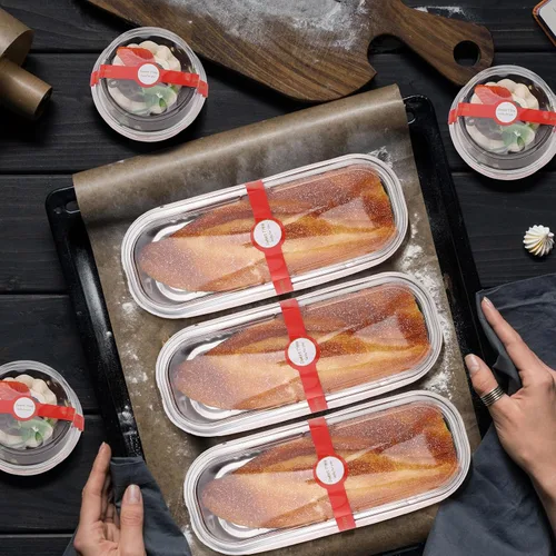 Vista 6 de Suclain 600 piezas de mini moldes para pan con tapas y cucharas, pegatinas de sellado, bandejas desechables de papel de aluminio de 6.8 onzas