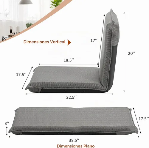 Vista 2 de BECOMFORT Silla plegable de suelo, silla de meditación ajustable de 6 Gris