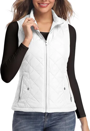 Vista 21 de LONGKING Chaleco de mujer, cuello alto, ligero, con cremallera, acolchado para mujer Rosa