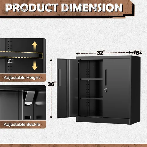 Vista 3 de INTERGREAT Gabinete de almacenamiento de metal con puertas con cerradura, gabinetes de almacenamiento de acero con cerradura con 2 puertas y Negro