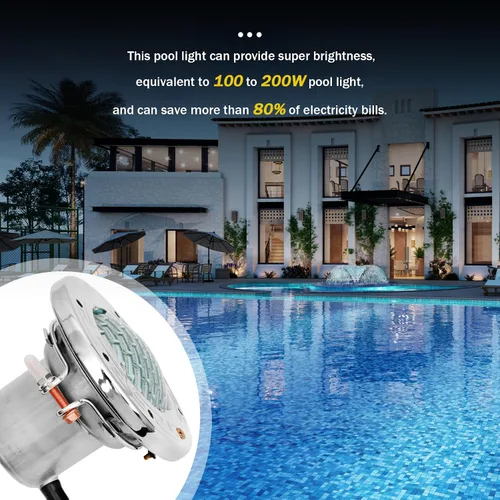 Vista 4 de Luces LED de spa de 6 pulgadas para piscina enterrada, 50 pies AC120V 6 pulgadas, luces blancas de piscina, luz subacuática de spa para piscinas